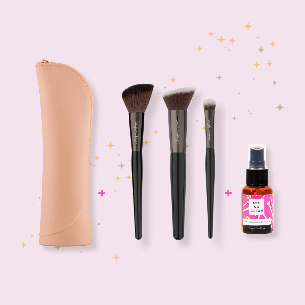 NUEVO! Mini Set de Rostro + Limpiador + Estuche Porta Brochas