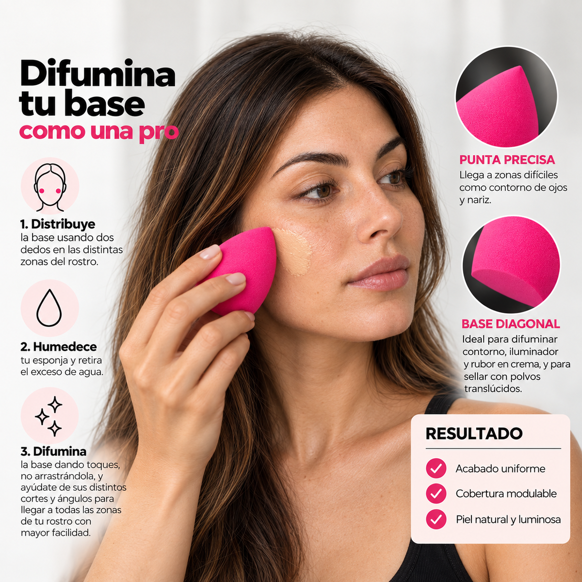 Esponja difuminadora con carcasa respirable (negra o fucsia)